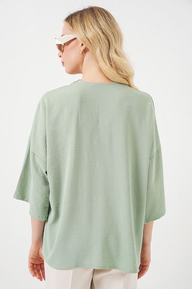 Kadın Kısa Kol Oversize Kimono 5969 - Çağla - 6