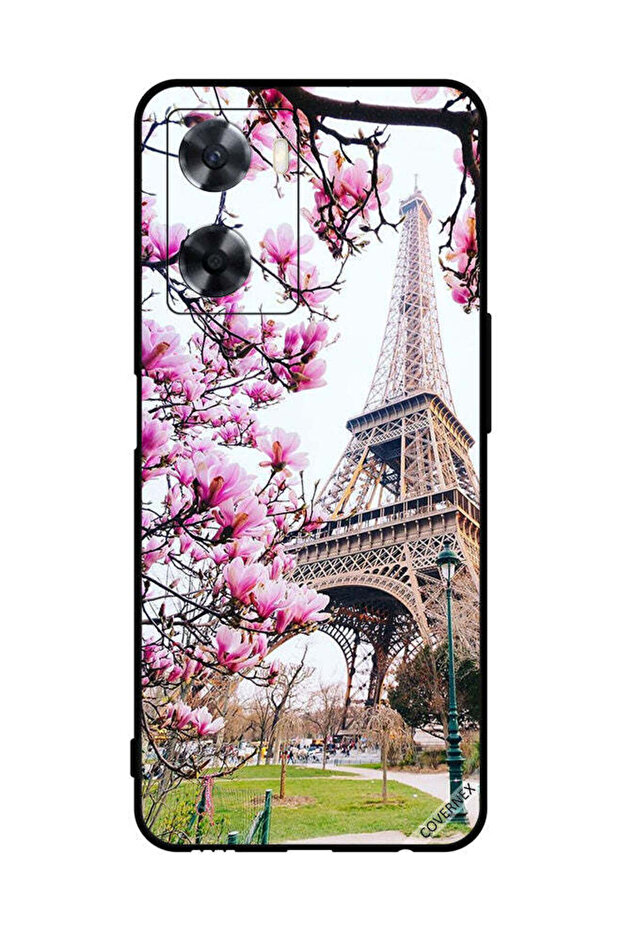 غطاء حماية لهاتف Oppo A57s - زهور وبرج إيفل