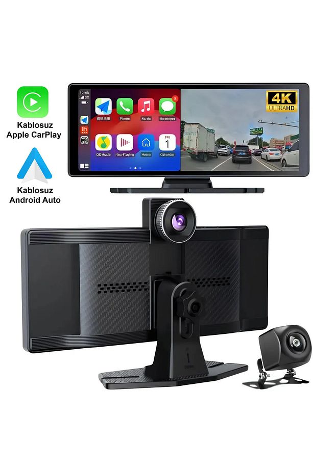 Carplay Apple Android Uyumlu 10.2 İnç Büyük Ekran Tak Çalıştır 4K Ön/Arka Çift Kameralı Araç Ekranı - 1