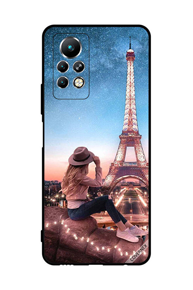 غطاء حماية لهاتف Infinix Note 11 Pro بتصميم فتاة القبعة وبرج إيفل
