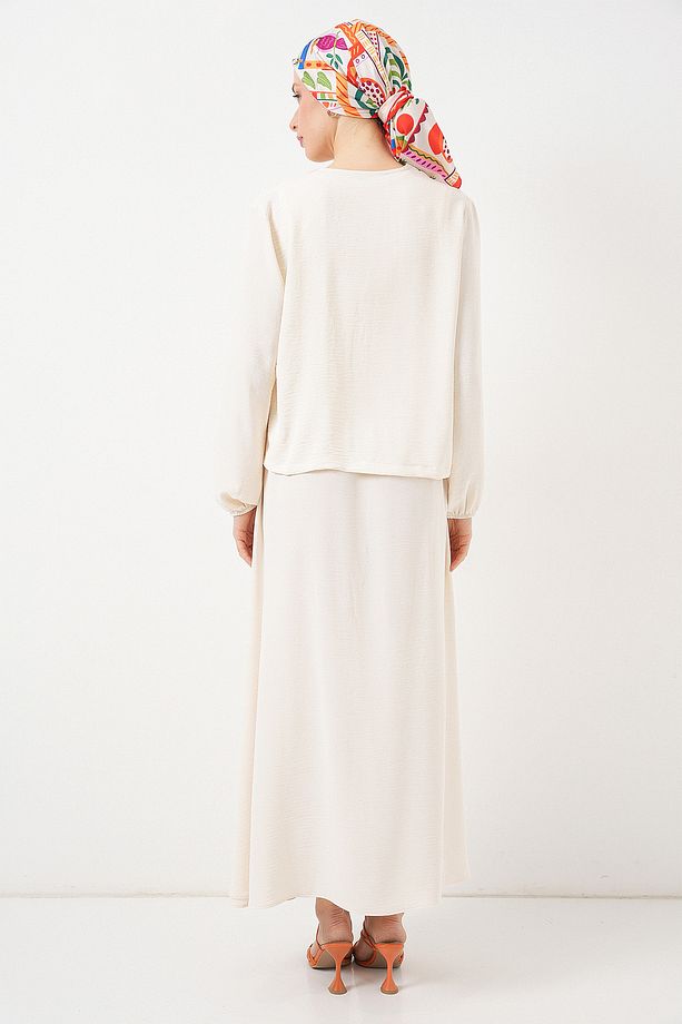 Kadın Ayrobin Kimono Etek İkili Takım 8047 - Ekru - 6