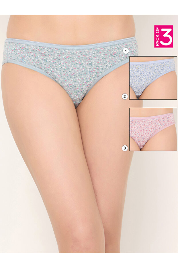 Set of 3 - Low Rise Floral Print Bikini Panties
