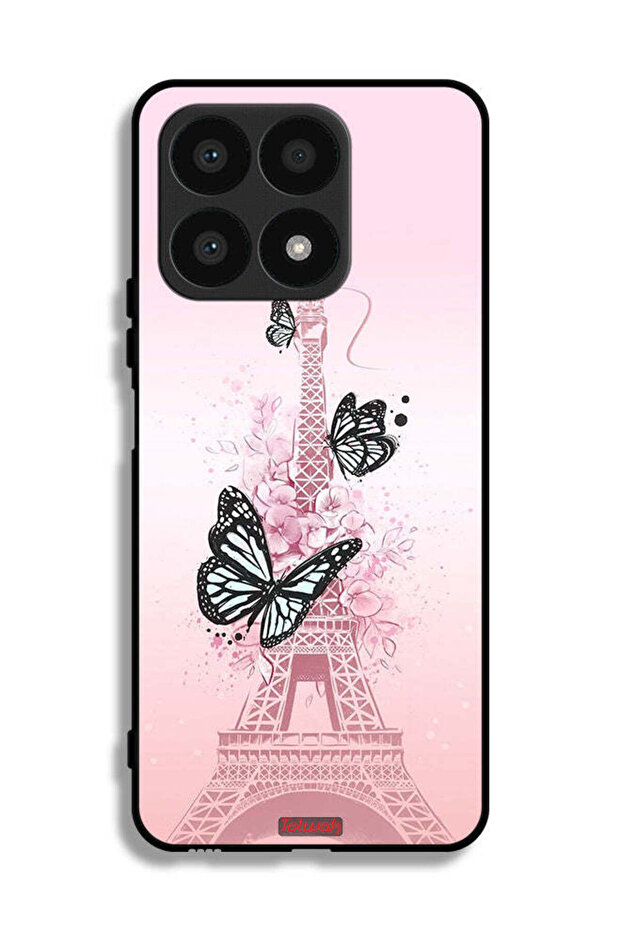 غطاء حماية لهاتف Honor X8a بتصميم فراشات على برج إيفل