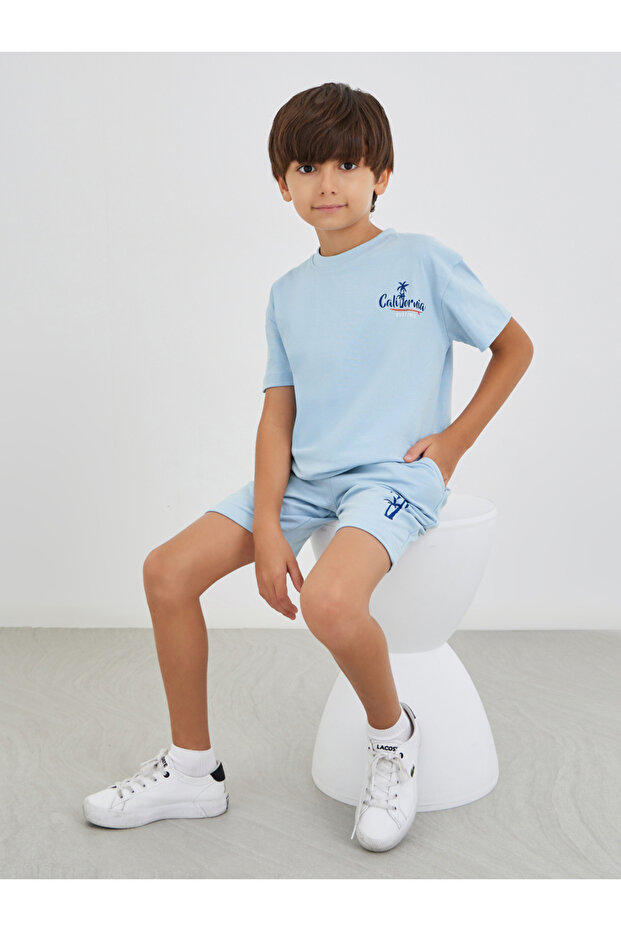 Slogan Print Short Sleeve T-Shirt and Shorts Set