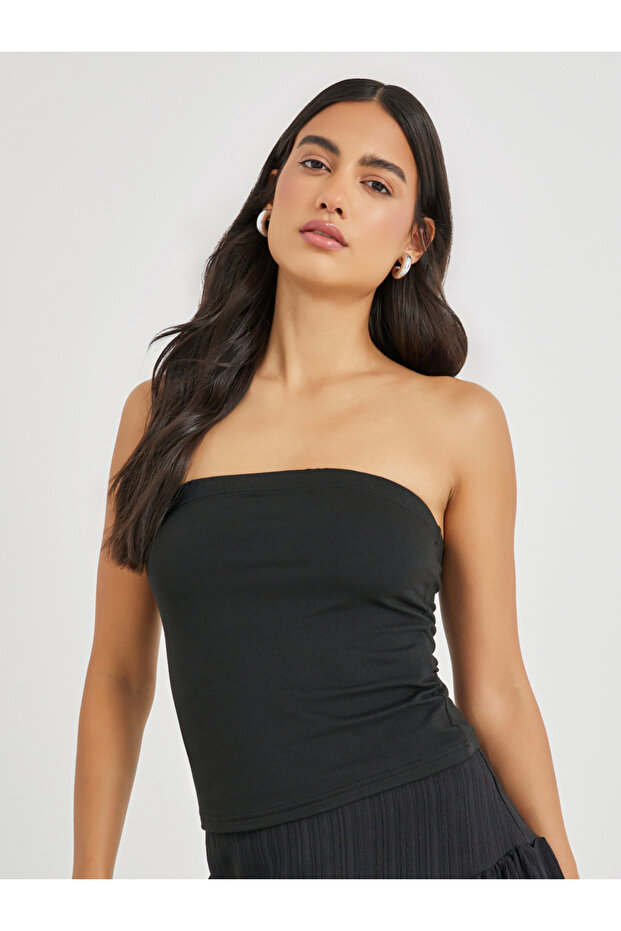 Solid Bandeau Neck Top - 3