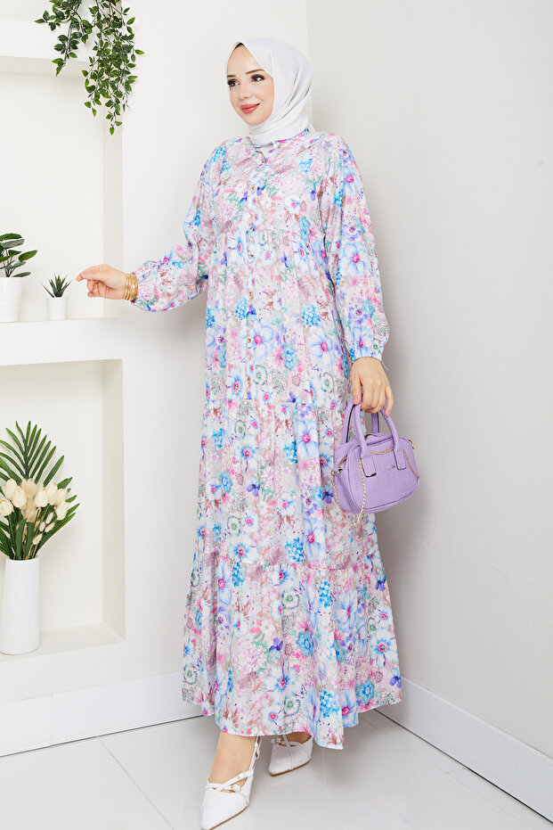 Women's Judge Collar Modal Patterned Dress