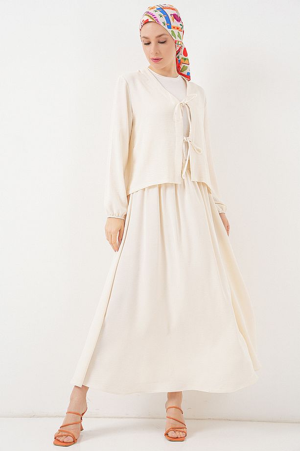 Kadın Ayrobin Kimono Etek İkili Takım 8047 - Ekru - 1