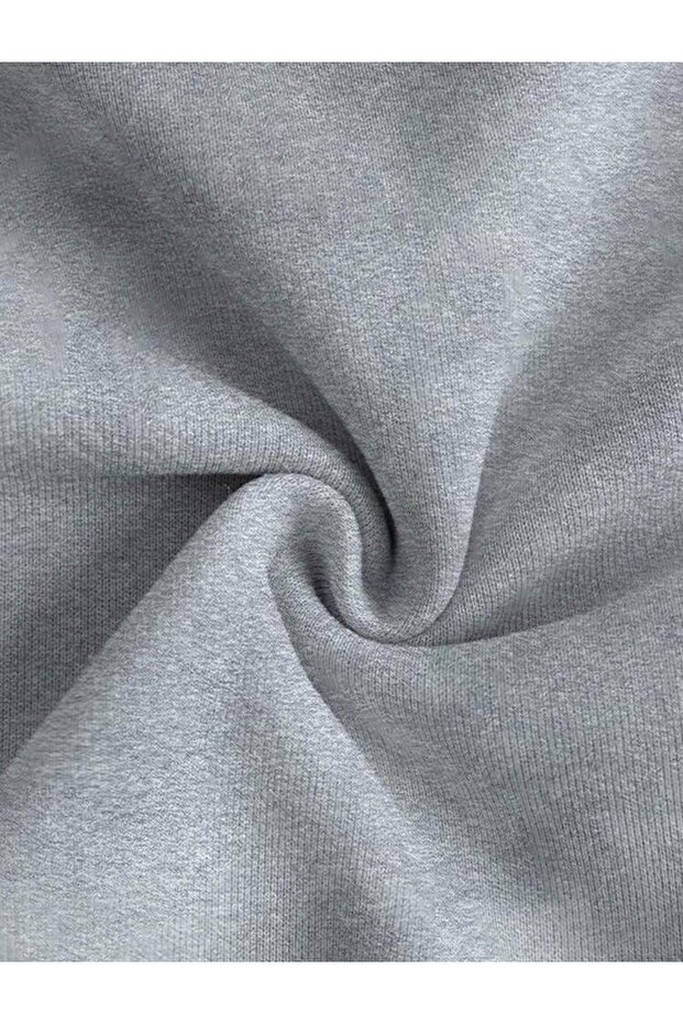 Basic Crew Neck Gray Sweatshirt with Wool Inside - 5