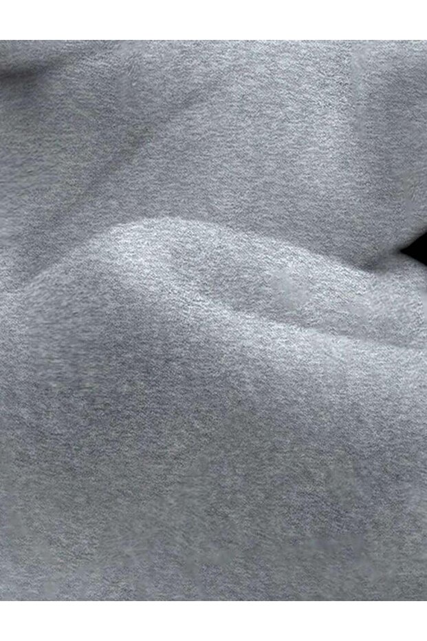 Basic Crew Neck Gray Sweatshirt with Wool Inside - 4