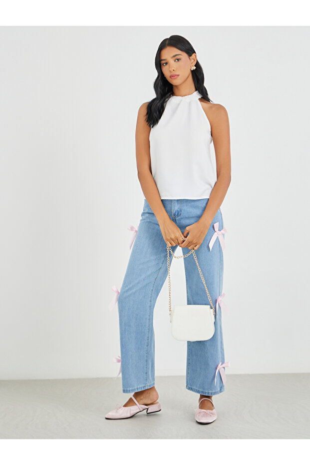 Solid Halter Neck Casual Cami - 2