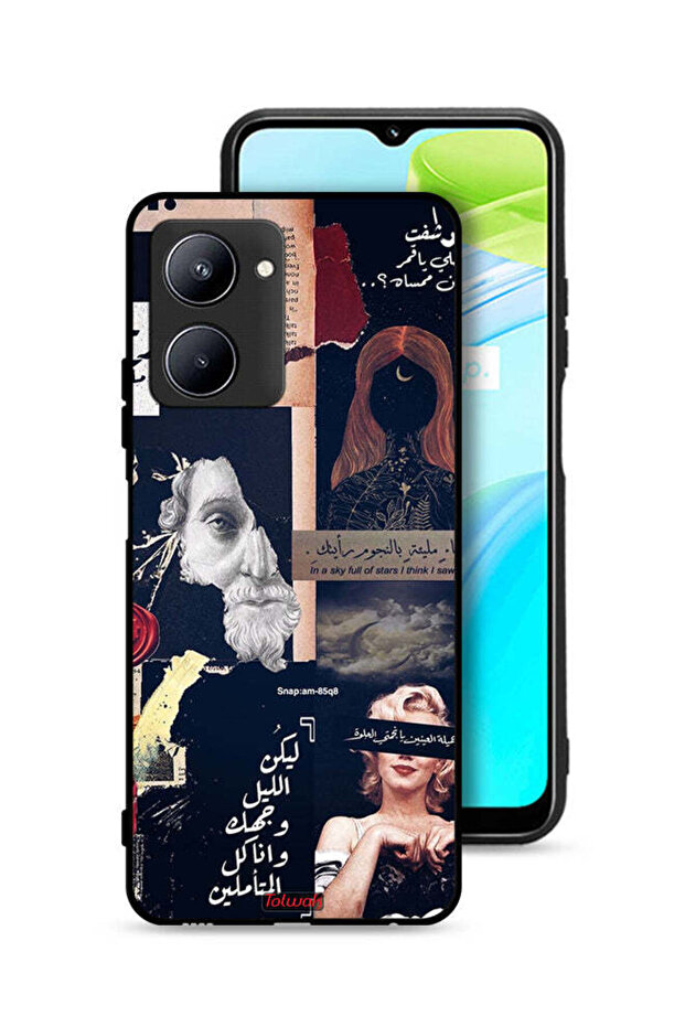 جراب حماية لهاتف Realme C33 بعبارات عربية ووجوه مقطوعة