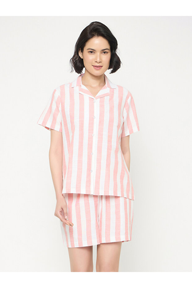 Striped Short Sleeve Cotton Shirt and Shorts Set