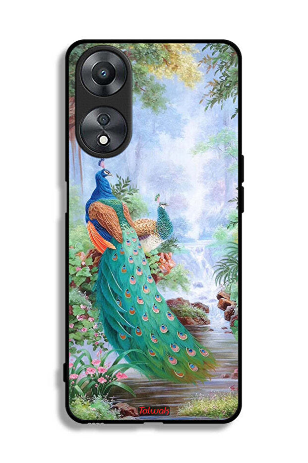 غطاء حماية لهاتف Oppo A58 5G بنقشة الطاووس