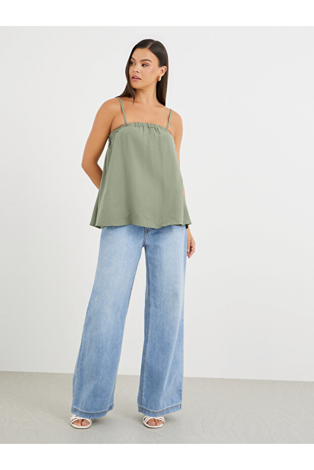 Elasticated Square Neck Strappy Top - 2