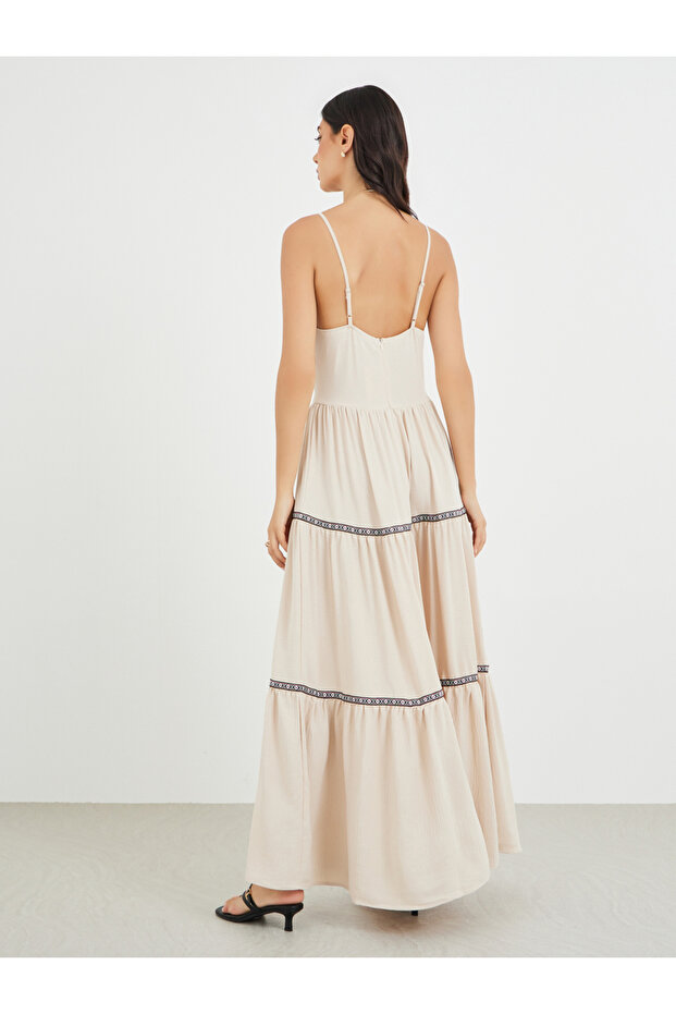 فستان ماكسي سادة متعدد الطبقات - 5