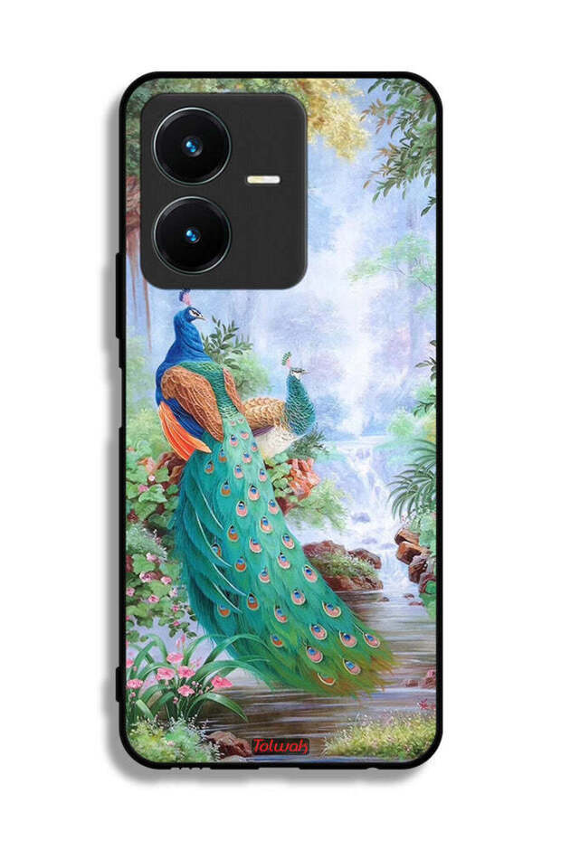 غطاء حماية لهاتف Vivo Y22s بنقشة الطاووس