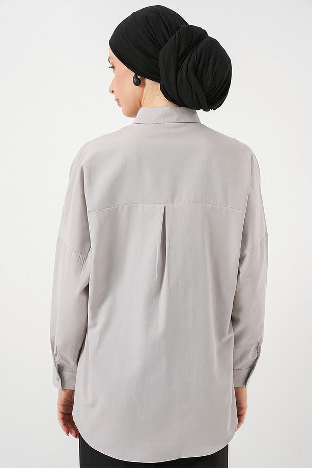 103901 Oversize Basic Tesettür Gömlek - A.Gri - 6
