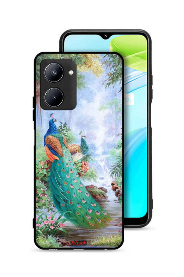 غطاء حماية لهاتف Realme C33 بنقشة الطاووس