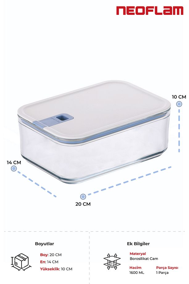 Perfect Seal Derin Cam Saklama Kabı 1600 ml - 3