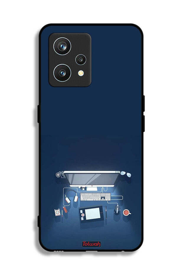 غطاء حماية لجهاز Realme 9 Pro Plus بتصميم فني على شكل مكتب كمبيوتر
