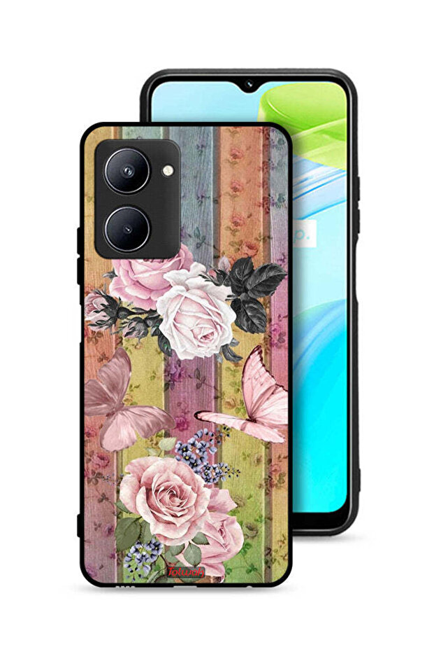 Realme C33 Protective Case Cover Peach Butterflies And Roses