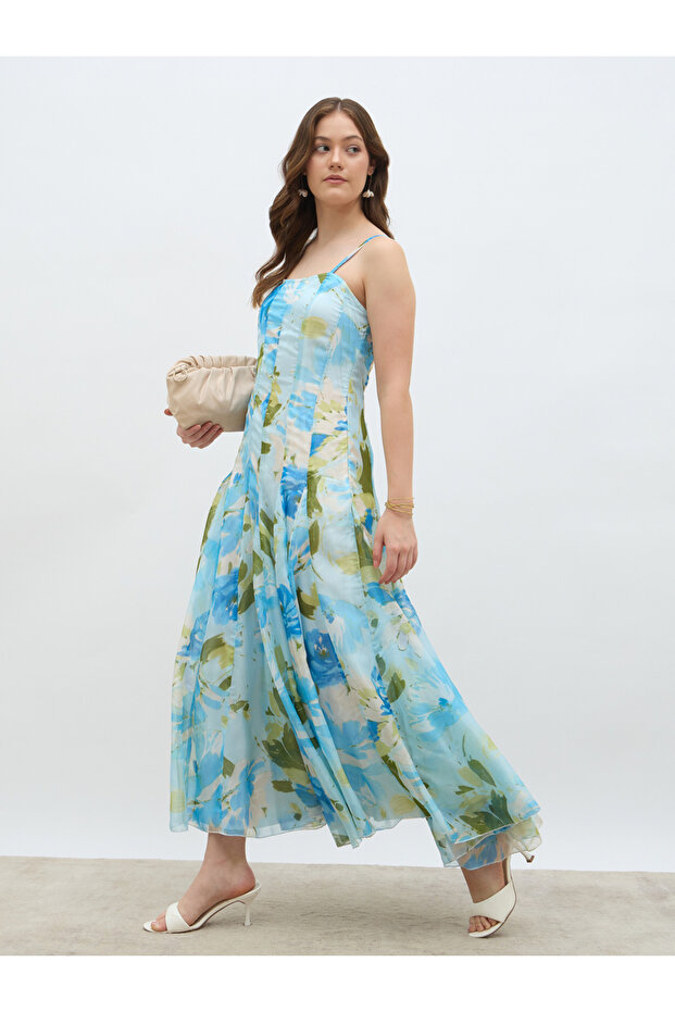 Floral Print Strappy A-Line Maxi Dress