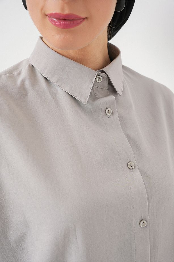 103901 Oversize Basic Tesettür Gömlek - A.Gri - 5
