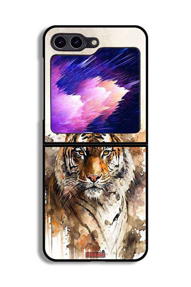 غطاء حماية لهاتف Samsung Galaxy Z Flip6 بتصميم فن تجريدي من جلد الفهد