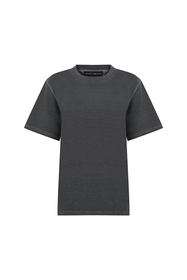 Gray Washed Crew Neck Short Sleeve Basic Tshirt