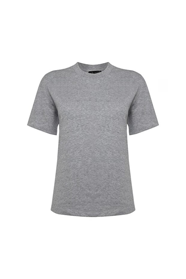 Gray Melange Crew Neck Short Sleeve Basic Tshirt
