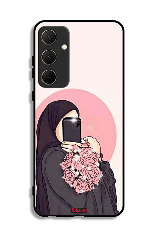 غطاء حماية لهاتف Samsung Galaxy A35 5G مع فن التقاط صور سيلفي أثناء حمل الزهور