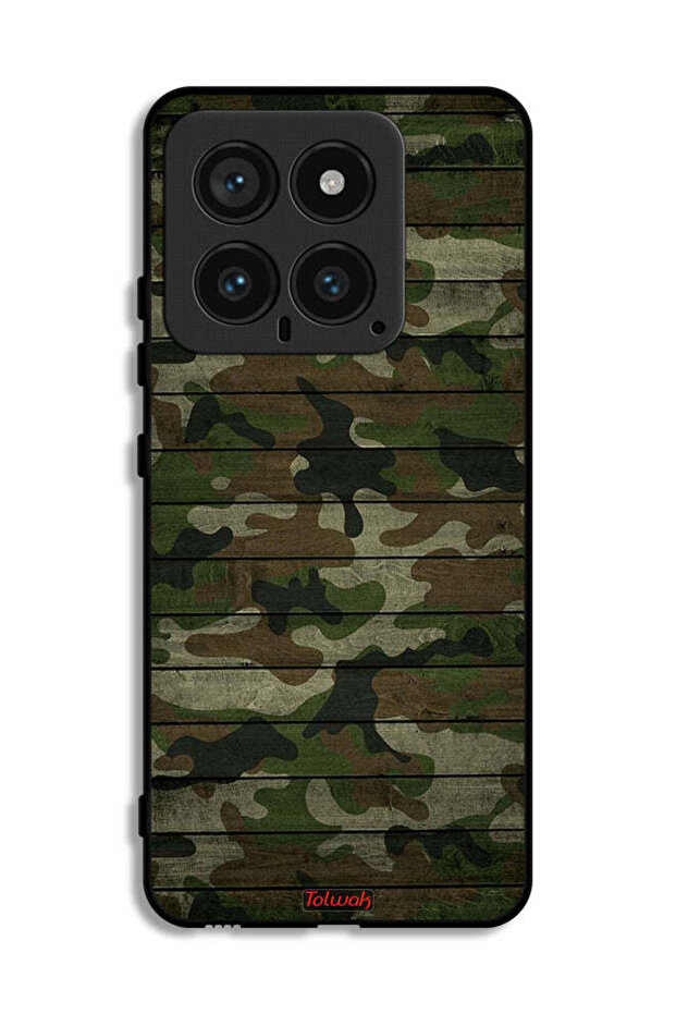 Xiaomi 14 Protective Case Cover Camouflage Wooden Pattern