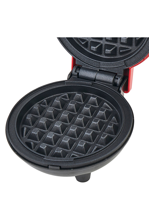 ® Mini Waffe Machine, 800W, Non-Stick Plates, Indicator Light, Compact Design, Red - 5