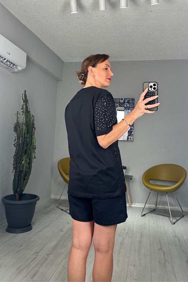 Stone Embroidered Basic T-Shirt - 5