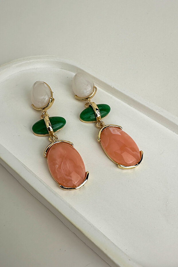 أقراط متدلية من الحجر البيضاوي الملون (7 سم) - 4