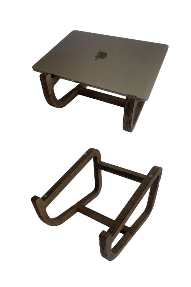 Ahşap 2'li Set Laptop Standı Yükseltici Kablo Düzenleyici Notebook Yükseltici - 6