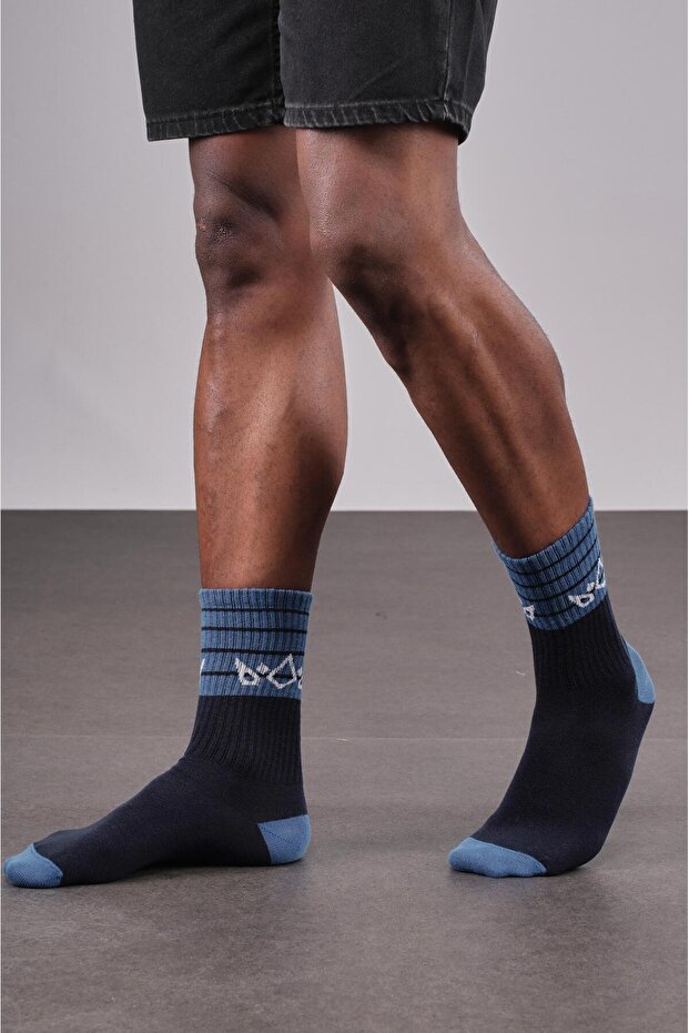 4'lü Logolu Unisex Lacivert Sporcu Çorap - 1