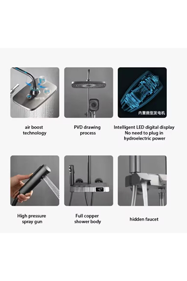 RAZO SHOWER COLUMN SET WITH RECTANGULAR HANDLE, LED DISPLAY, 4 FUNCTIONS, 360° ROTATION, - 8