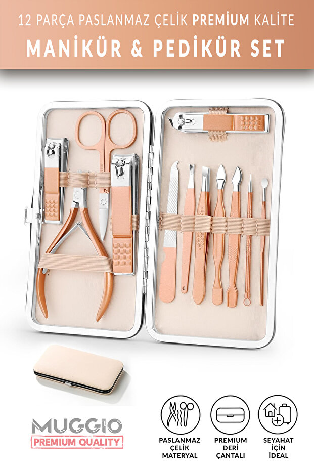 12 Piece Premium Stainless Steel Manicure and Pedicure Set with Bag
