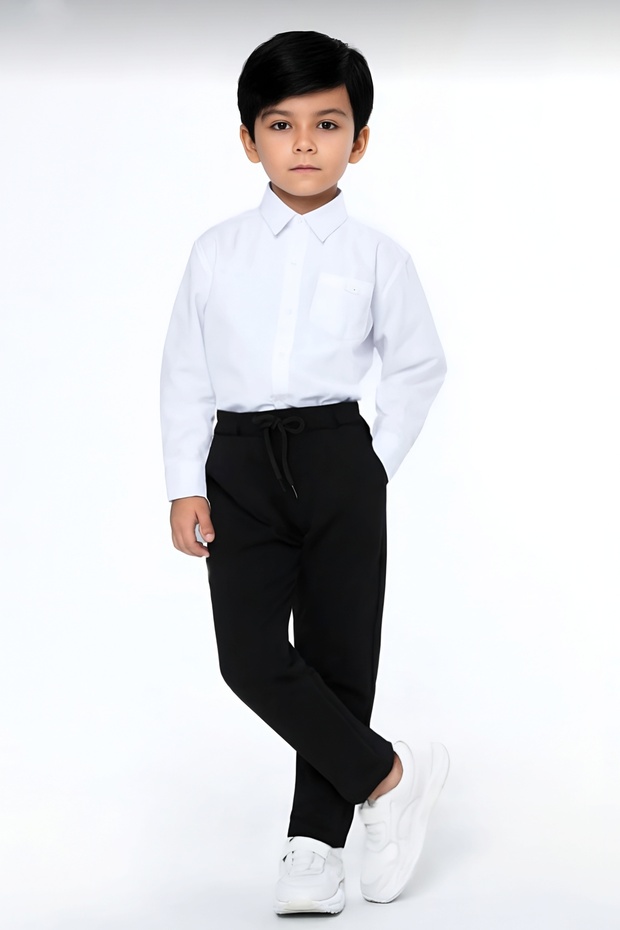 Rib Waist Canvas Lycra School Trousers