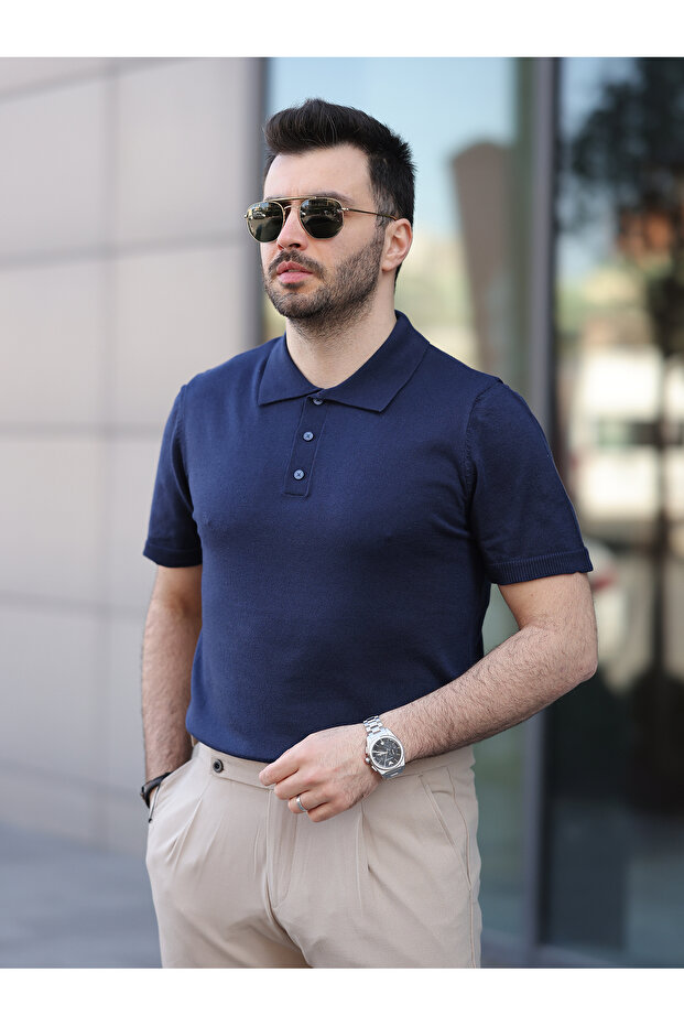 Basic Düğmeli Pamuklu Triko Tshirt - 2