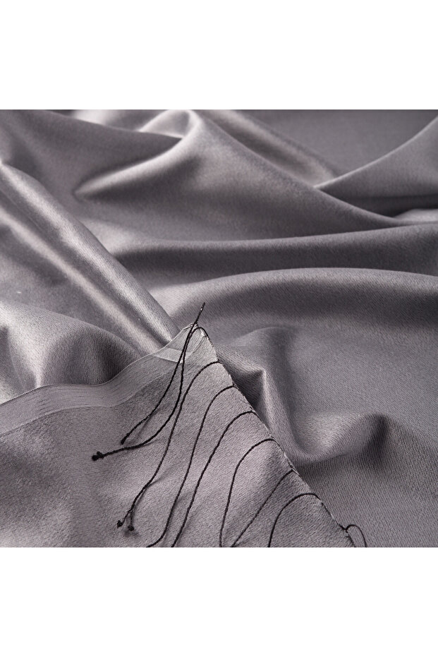 Silver Plain Silk Shawl - 7