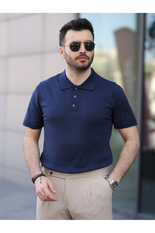 Basic Düğmeli Pamuklu Triko Tshirt - 1