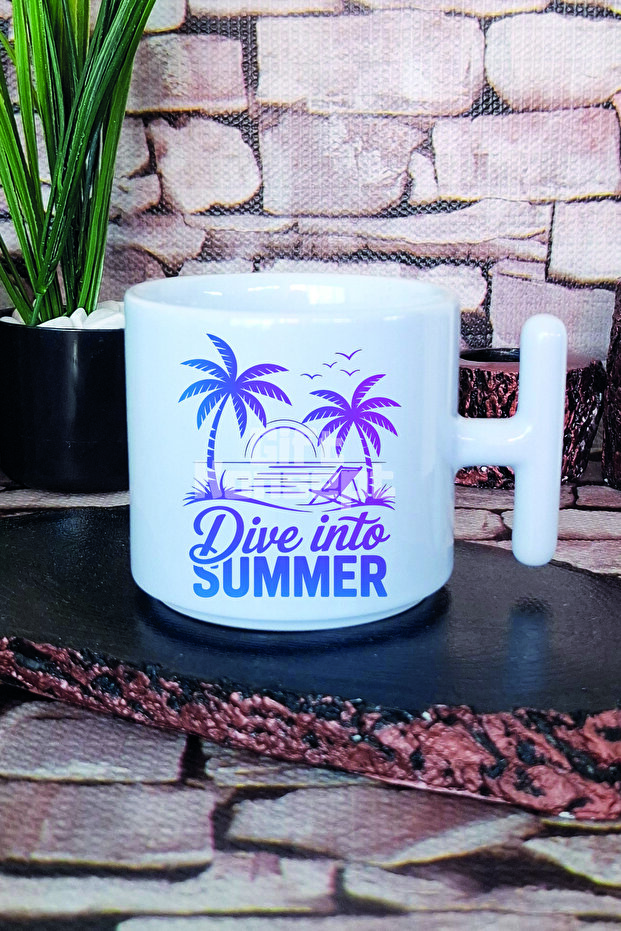 كوب لاتيه مطبوع عليه Dive Into Summer مع مقبض على شكل حرف T