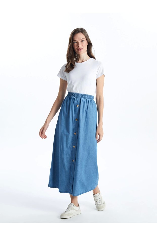 Lcw Grace Blue Women's Jean Skirt with Elastic Waist New Season