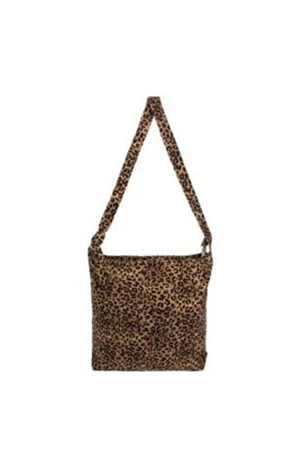 Brown Shoulder Bag with Leopard Pattern - 1