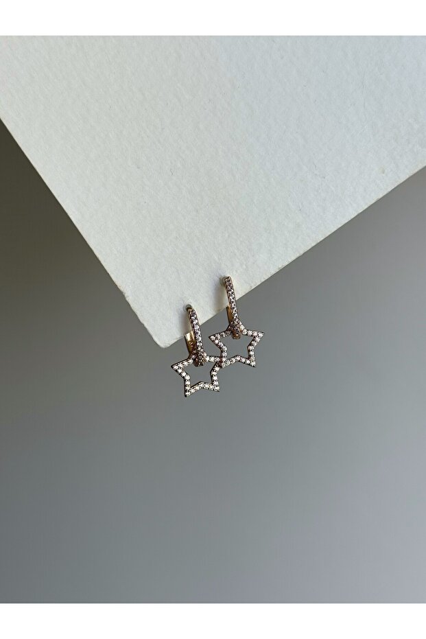 Steel Rose Gold Full Stone Elegant Dangle Star Earrings -No Tarnishing-