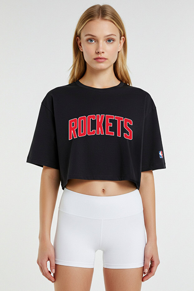 Houston Basketball Black Oversize Crop T-Shirt