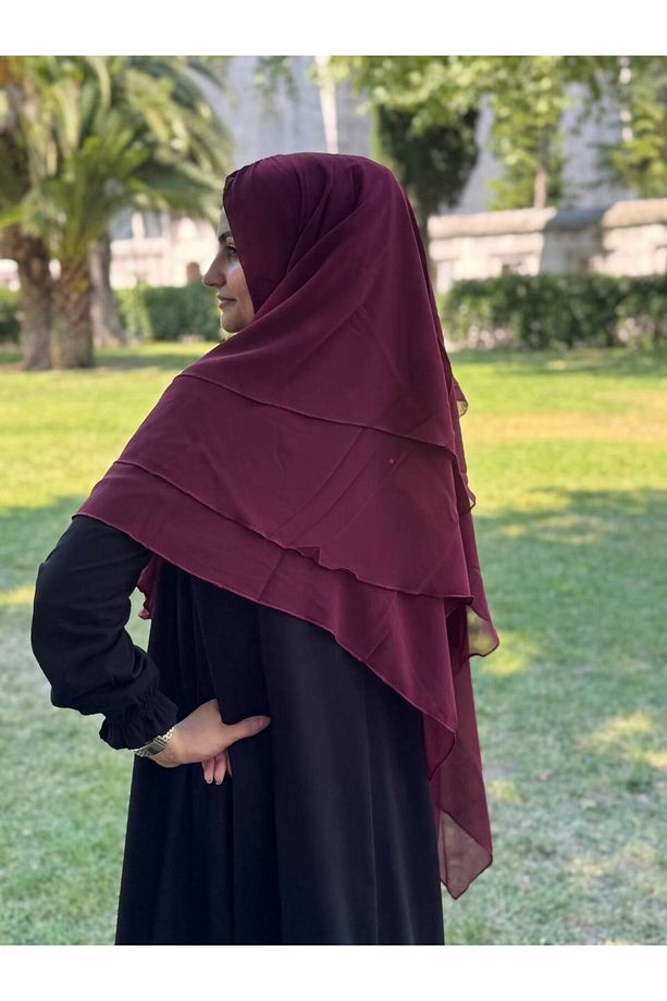 Hazır Bağlama Üç Katlı Şifon Hac Umre Şalı Sufle Khimar Hijab - 1