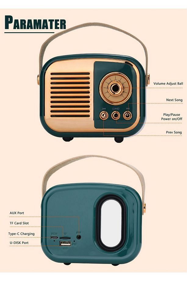 Nostaljik Retro Radio Parlak Kaplama Bluetooth Bağlantılı Hoparlör - 4